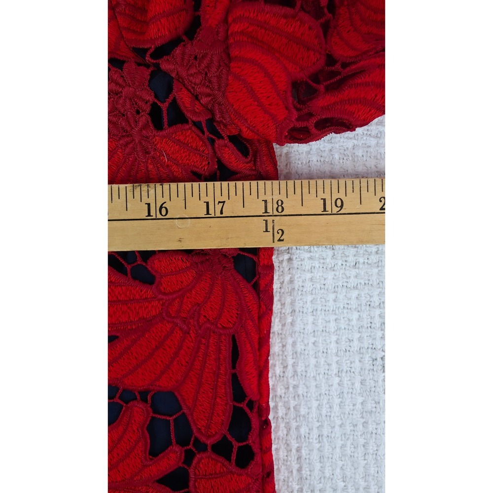 Tory Burch Dress Women 6 Red Guipure Lace Bell Sleeve Mini Floral - Picture 6 of 12